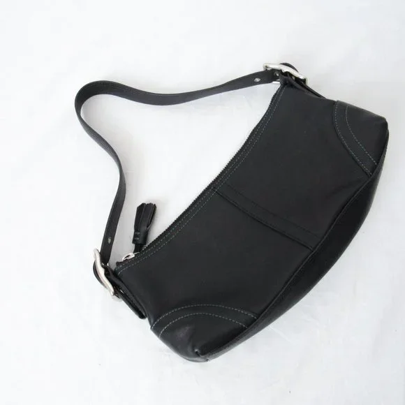 VINTAGE 90S COACH Leather Satchel Mini /Black W/ Green Stitching Chic & Sleek~ - Picture 11 of 11